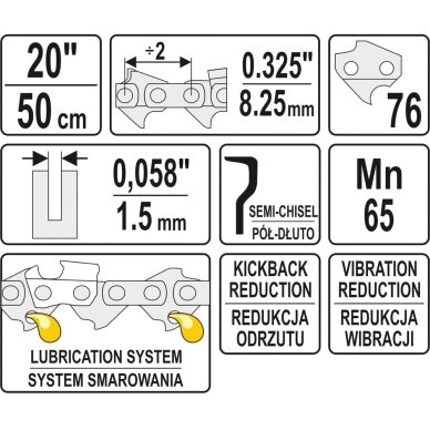 Grandinė pjūklui 20" .325" 0,058" 76 dantys YATO 2