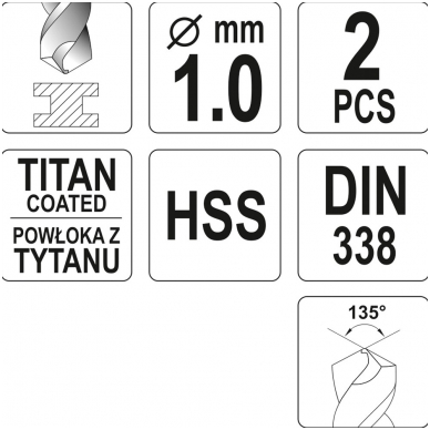 Grąžtas metalui HSS-TIN 1.0 mm 1