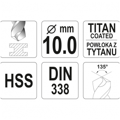 Grąžtas metalui HSS-TIN 10.0 mm 1