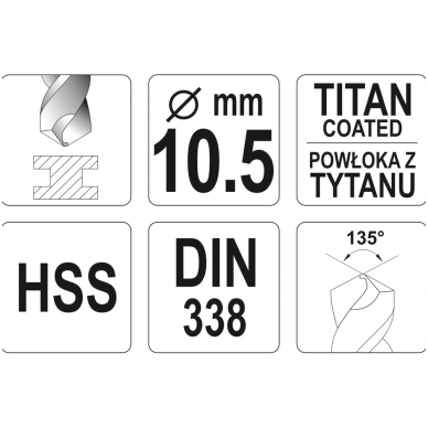 Grąžtas metalui HSS-TIN 10.5 mm 1