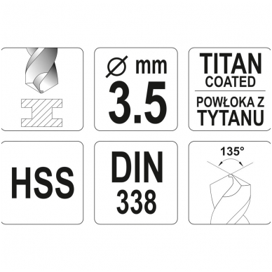 Grąžtas metalui HSS-TIN 3.5 mm 1