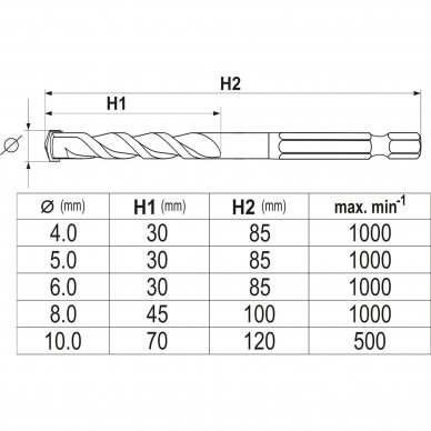 Grąžtų rinkinys su Hex 6.3 mm (1/4") galu universalūs 4-10mm, 5vnt. YATO YT-44789 1 Grąžtų rinkinys su Hex 6.3 mm (1/4") galu universalūs 4-10mm, 5vnt. YATO YT-44789 1