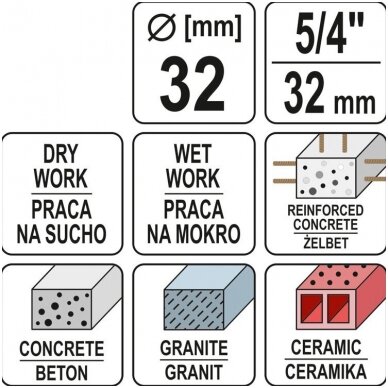 Gręžimo karūna sausam ir šlapiam gręžimui 32/430mm, 1 1/4" YATO 2