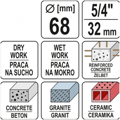 Gręžimo karūna sausam ir šlapiam gręžimui 68/430mm, 1 1/4" YATO 3