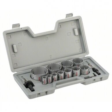 Gręžimo karūnų komplektas metalui 14 vnt. Bosch HSS bi-metal Gręžimo karūnų komplektas metalui 14 vnt. Bosch HSS bi-metal