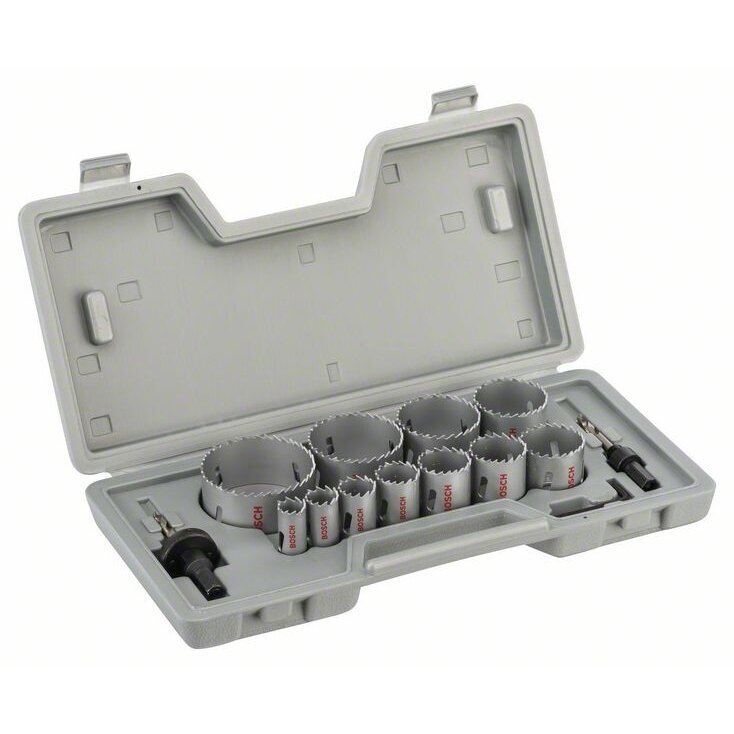 Gręžimo karūnų komplektas metalui 14 vnt. Bosch HSS bi-metal Gręžimo karūnų komplektas metalui 14 vnt. Bosch HSS bi-metal