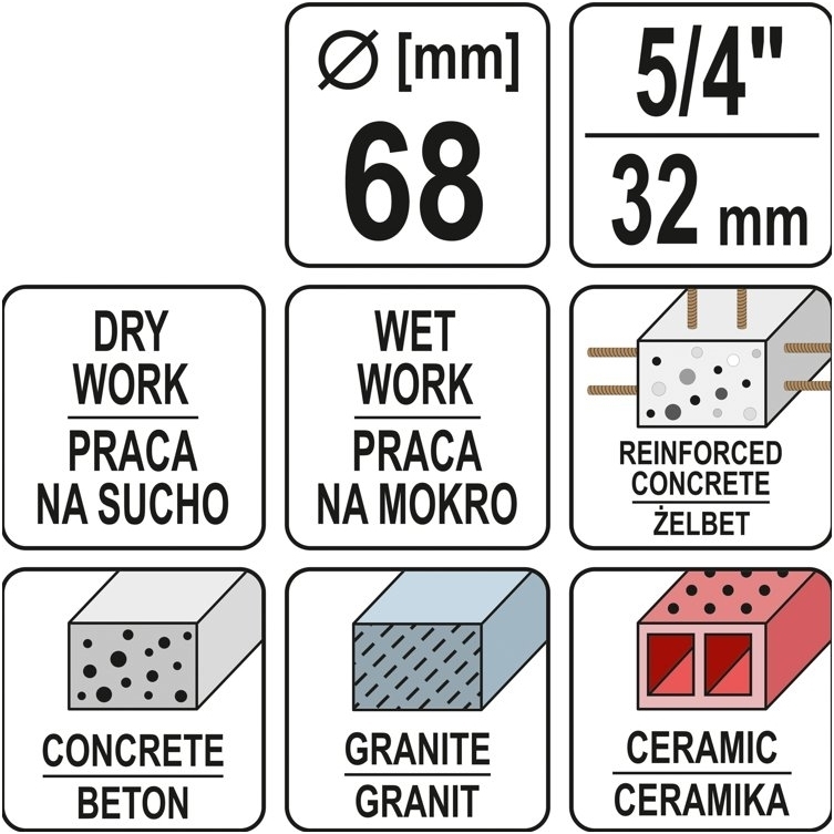 Gręžimo karūna sausam ir šlapiam gręžimui 68/430mm, 1 1/4" YATO 3
