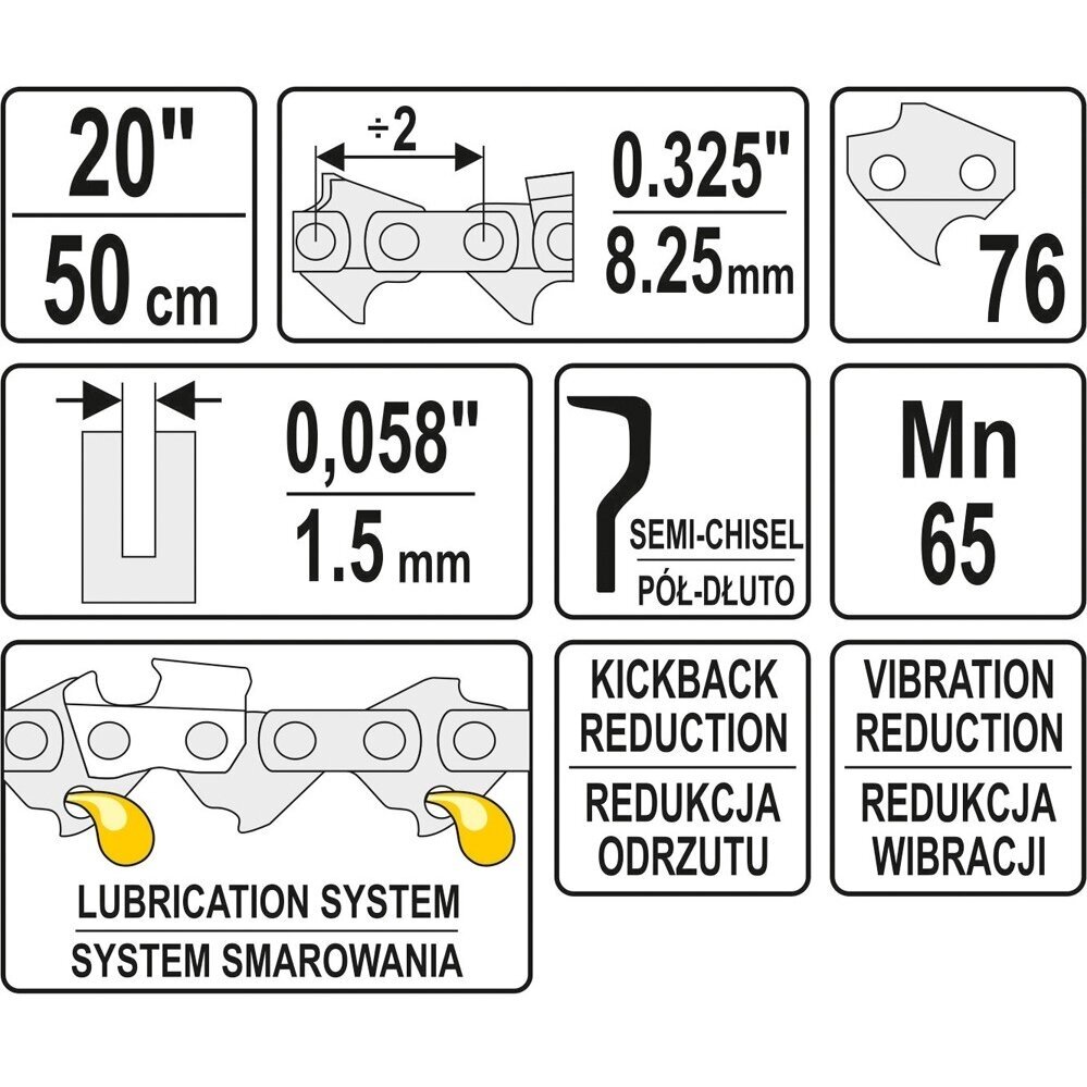 Grandinė pjūklui 20" .325" 0,058" 76 dantys YATO 2