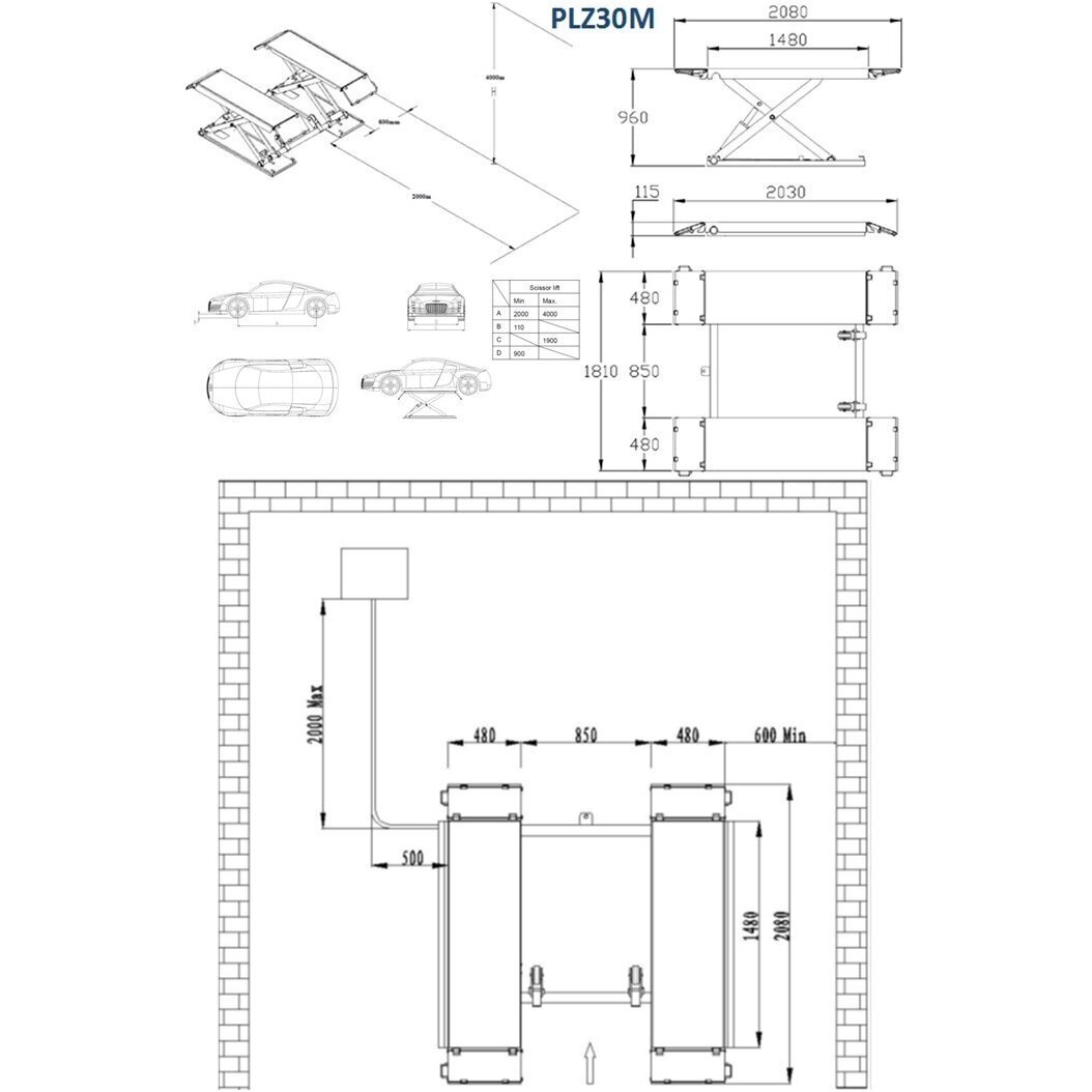 Hidraulinis žirklinis keltuvas su elektromagnetiniu fiksavimu 3.0T 220V, PULI PLZ30M220V 1