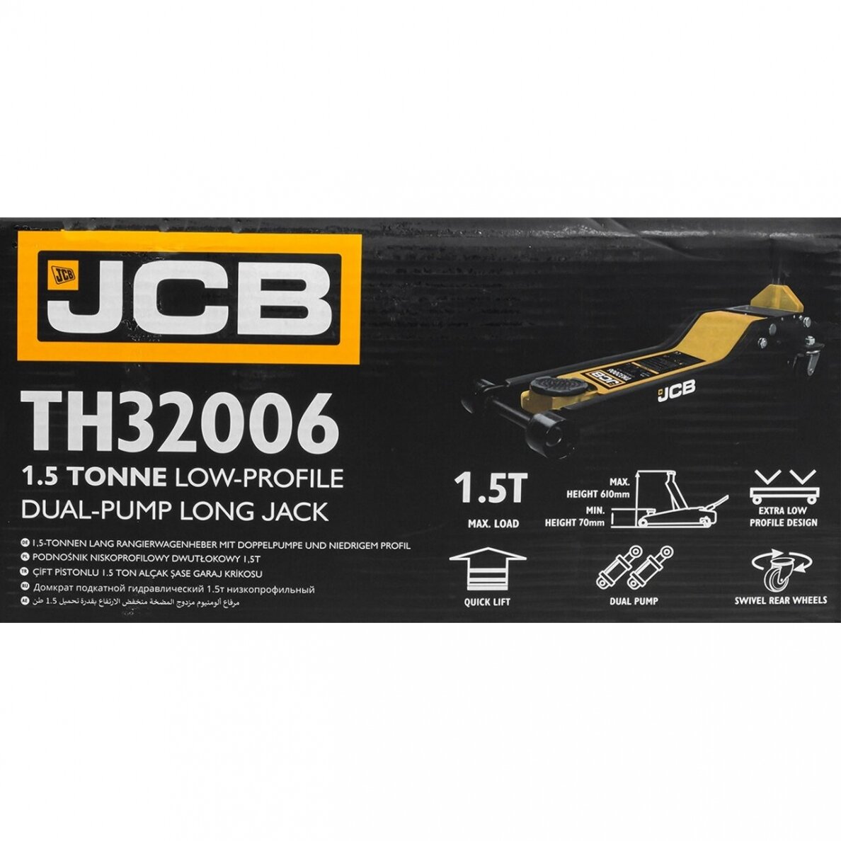 Hidraulinis domkratas žemo profilio su dviguba pompa 1.5T 70-610mm JCB TH32006 3 Hidraulinis domkratas žemo profilio su dviguba pompa 1.5T 70-610mm JCB TH32006 3