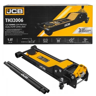 Hidraulinis domkratas žemo profilio su dviguba pompa 1.5T 70-610mm JCB TH32006 Hidraulinis domkratas žemo profilio su dviguba pompa 1.5T 70-610mm JCB TH32006
