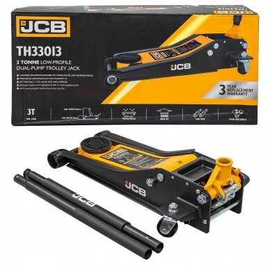 Hidraulinis domkratas žemo profilio su dviguba pompa 3T 75-505mm JCB TH33013 Hidraulinis domkratas žemo profilio su dviguba pompa 3T 75-505mm JCB TH33013