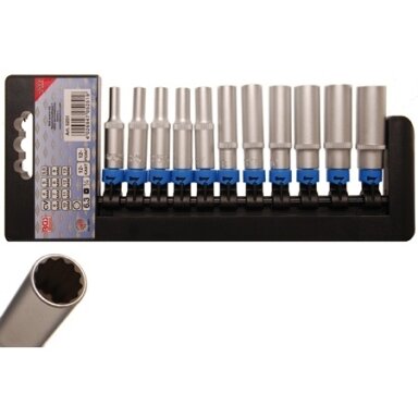 Ilgų 12-kampių galvučių rinkinys 1/4", 4-13 mm, 11 vnt.