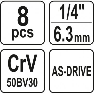 Ilgų galvučių komplektas 1/4" 8 vnt. 1