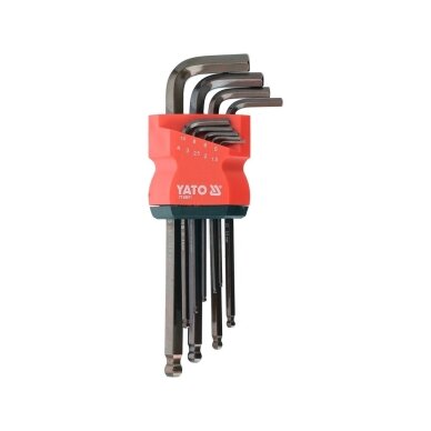 Ilgų šarnyrinių šešiakampių raktų komplektas | S2 | 1.5-10 mm | 9 vnt YATO 1