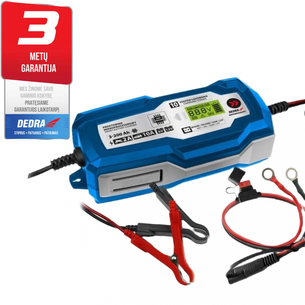 Impulsinis akumuliatoriaus įkroviklis 10A,6V/12V, 3-200Ah,LCD LFP 1 Impulsinis akumuliatoriaus įkroviklis 10A,6V/12V, 3-200Ah,LCD LFP 1