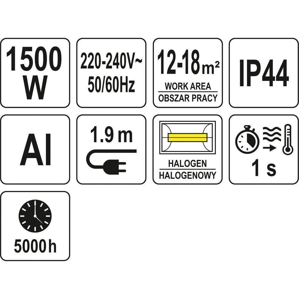 Infraraudonųjų spindulių šildytuvas pakabinamas 1500W su pultu YATO YT-99501 5