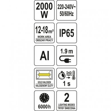 Infraraudonųjų spindulių šildytuvas 2000W su pulteliu YATO YT-99532 6 Infraraudonųjų spindulių šildytuvas 2000W su pulteliu YATO YT-99532 6