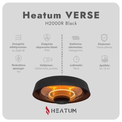 Infraraudonųjų spindulių šildytuvas Heatum VERSE H2000R Black 4