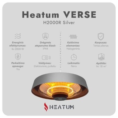 Infraraudonųjų spindulių šildytuvas Heatum VERSE H2000R Silver 9 Infraraudonųjų spindulių šildytuvas Heatum VERSE H2000R Silver 9