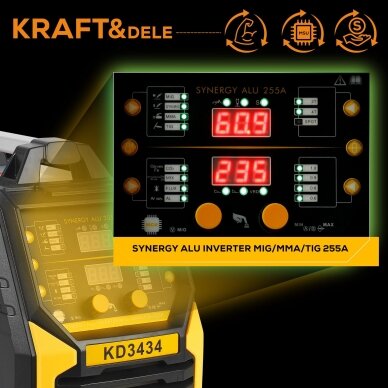 Inverterinis suvirinimo aparatas MIG FLUX MMA TIG Lift SYNERGIA 255A Kraft&Dele KD3434 13 Inverterinis suvirinimo aparatas MIG FLUX MMA TIG Lift SYNERGIA 255A Kraft&Dele KD3434 13