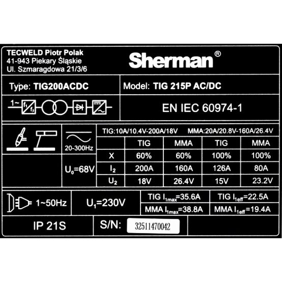 Inverterinis suvirinimo aparatas TIG 215P AC/DC Sherman 8