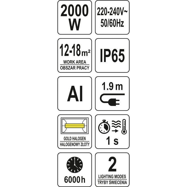 Infraraudonųjų spindulių šildytuvas 2000W su pulteliu YATO YT-99532 6 Infraraudonųjų spindulių šildytuvas 2000W su pulteliu YATO YT-99532 6