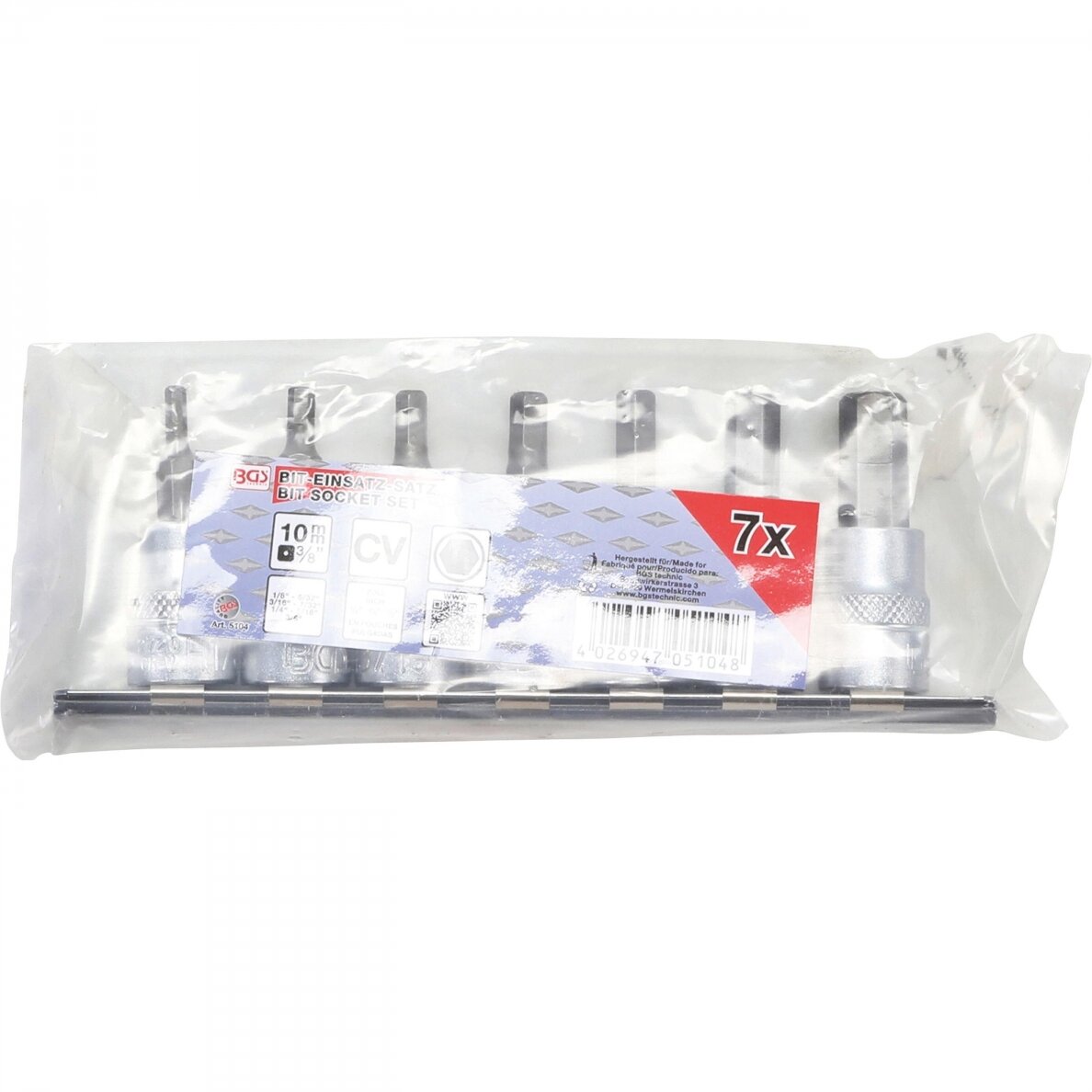 Įpresuotų antgalių rinkinys 3/8" Hex šešiakampis 1/8" - 3/8" coliniai dydžiai 7vnt. BGS 5104 1 Įpresuotų antgalių rinkinys 3/8" Hex šešiakampis 1/8" - 3/8" coliniai dydžiai 7vnt. BGS 5104 1