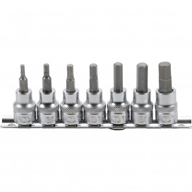 Įpresuotų antgalių rinkinys 3/8" Hex šešiakampis 1/8" - 3/8" coliniai dydžiai 7vnt. BGS 5104 Įpresuotų antgalių rinkinys 3/8" Hex šešiakampis 1/8" - 3/8" coliniai dydžiai 7vnt. BGS 5104