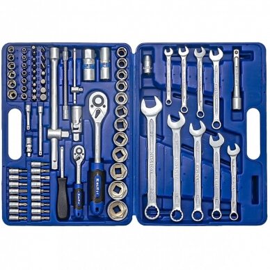 Įrankių ir galvučių rinkinys 1/4"+1/2", 82 dalių 2