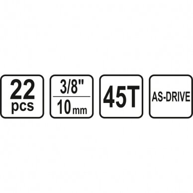 Įrankių komplektas 10mm (3/8") 22vnt. 4 Įrankių komplektas 10mm (3/8") 22vnt. 4