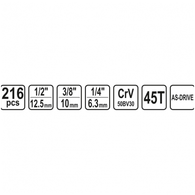 Įrankių rinkinys  1/4", 3/8", 1/2" 216vnt. STHOR 4