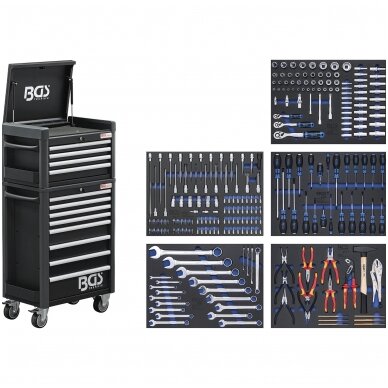 Įrankių spintelė su ratukais  Pro Standard Max 12 stalčiių su 296 įrankiais