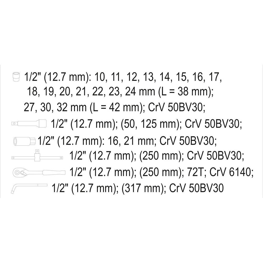 Įrankių rinkinys 1/2", 10-32 mm,  25 vnt. 4