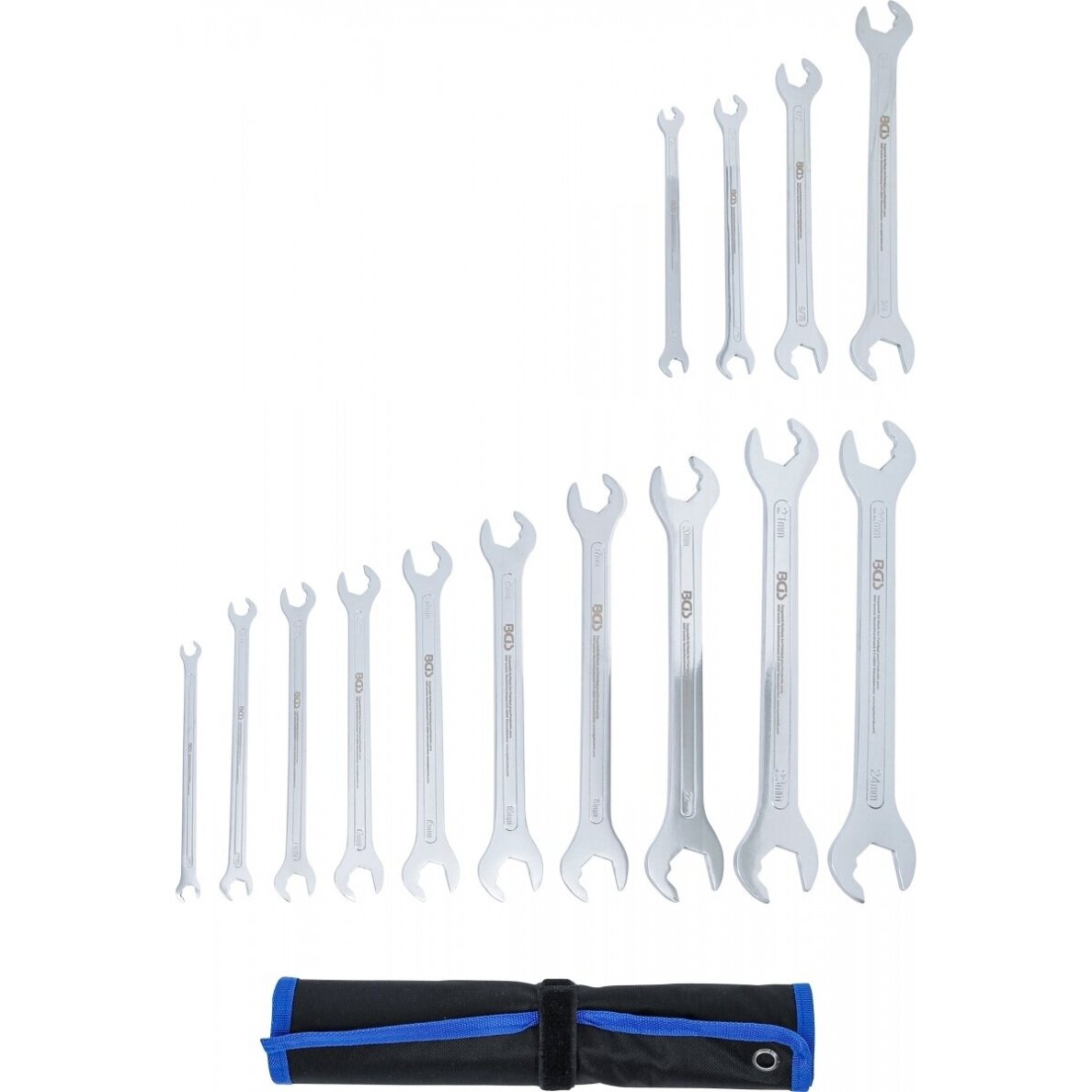 Itin plonų atvirų dvipusių raktų su terkšlės mechanizmu rinkinys | 6–22 mm | 1/4"-3/4" | 14 vnt. BGS 2 Itin plonų atvirų dvipusių raktų su terkšlės mechanizmu rinkinys | 6–22 mm | 1/4"-3/4" | 14 vnt. BGS 2