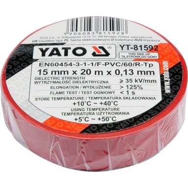Izoliacija raudona 15mmx20mx0,13mm YATO YT-81592 Izoliacija raudona 15mmx20mx0,13mm YATO YT-81592