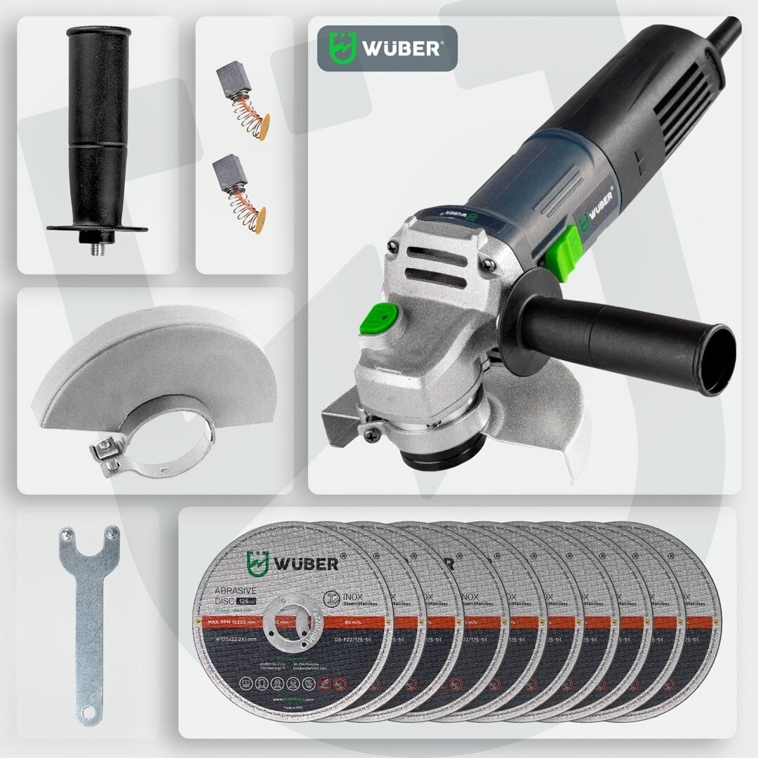 Kampinis šlifuoklis 125mm 1600W Wuber W27477 (+10 pjovimų diskų) 16
