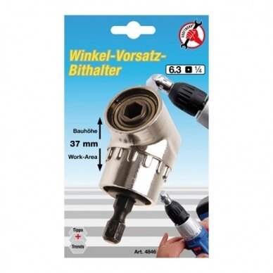 Kampinis antgalių laikiklis adapteris 6.3mm 1/4", Vidinis šešiakampis 6.3 mm (1/4") 4
