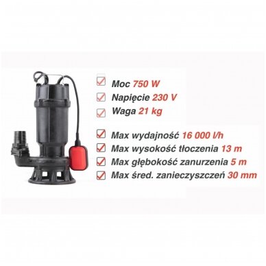 Ketaus siurblys su malūnėliu ir plude 750W (vandens siurblys su malimo sistema) YATO 6