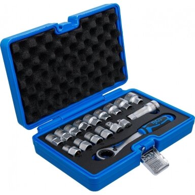 Kiauryminių galvučių rinkinys su terkšle | 19 mm | Gear Lock | 10 - 24 mm | 17 vnt BGS Kiauryminių galvučių rinkinys su terkšle | 19 mm | Gear Lock | 10 - 24 mm | 17 vnt BGS
