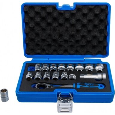 Kiauryminių galvučių rinkinys su terkšle | 19 mm | Gear Lock | 10 - 24 mm | 17 vnt BGS Kiauryminių galvučių rinkinys su terkšle | 19 mm | Gear Lock | 10 - 24 mm | 17 vnt BGS