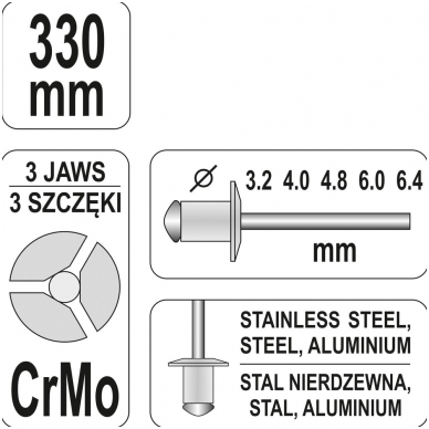 Kniediklis 330mm :3,2mm, 4.0mm, 4.8mm, 6.0mm, 6.4mm - kniedėms 3