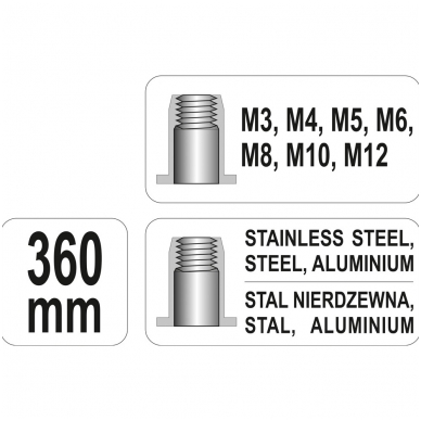 Kniediklis srieginėms kniedėms M3, M4, M5, M6, M8, M10, M12 4 Kniediklis srieginėms kniedėms M3, M4, M5, M6, M8, M10, M12 4