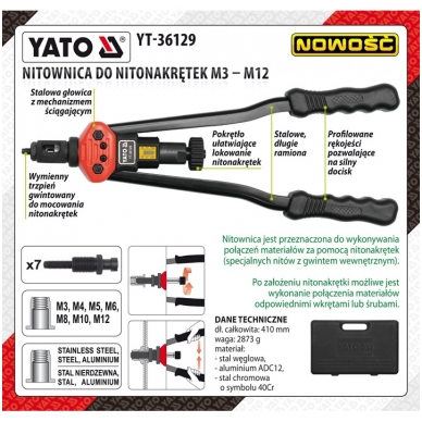 Kniediklis srieginėms M3, M4, M5, M6, M8, M10, M12 kniedėms 1