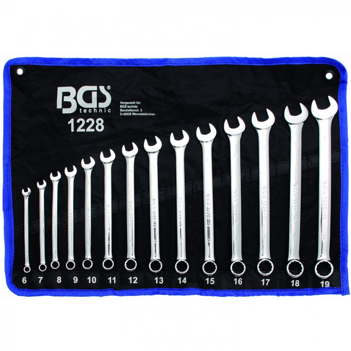 Kombinuotų pailgintų raktų komplektas 14 dalių 6-19mm, Bgs-technic 1228