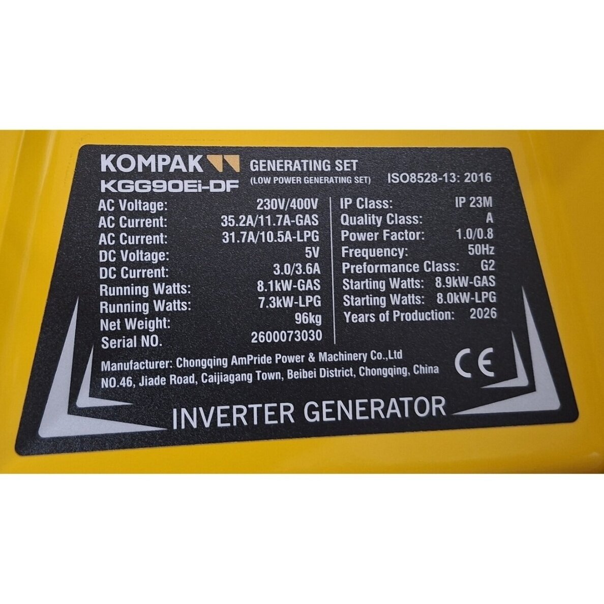 Kompak KGG90Ei-DF dvikuris trifazis inverterinis generatorius su ATS – 8,9 kW, 400/230V, benzinas / dujos 13