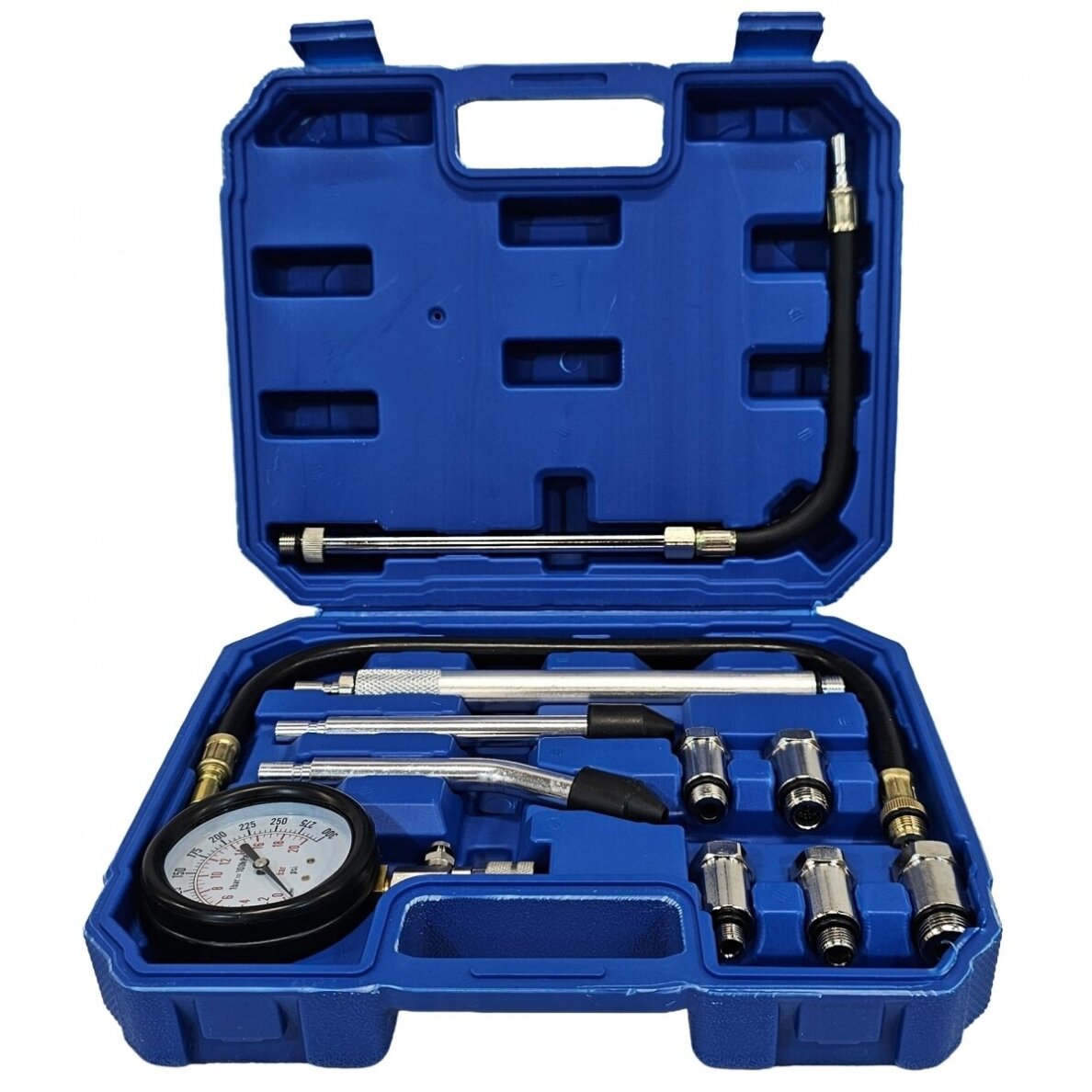 Kompresijos matuoklis benzininis | su pailgintais adapteriais | 0-20 bar ESSEN TOOLS 2
