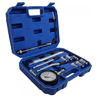 Kompresijos matuoklis benzininis | su pailgintais adapteriais | 0-20 bar ESSEN TOOLS Kompresijos matuoklis benzininis | su pailgintais adapteriais | 0-20 bar ESSEN TOOLS