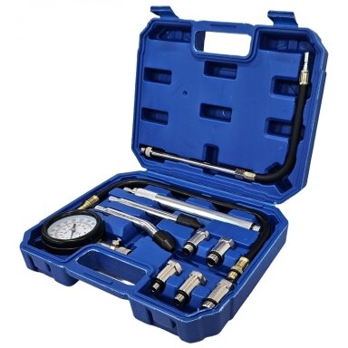 Kompresijos matuoklis benzininis | su pailgintais adapteriais | 0-20 bar ESSEN TOOLS Kompresijos matuoklis benzininis | su pailgintais adapteriais | 0-20 bar ESSEN TOOLS