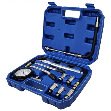 Kompresijos matuoklis benzininis | su pailgintais adapteriais | 0-20 bar ESSEN TOOLS Kompresijos matuoklis benzininis | su pailgintais adapteriais | 0-20 bar ESSEN TOOLS